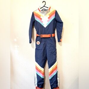 Tipsy Elves Ski Suit in Blue with Neon Stripes (Size XS)